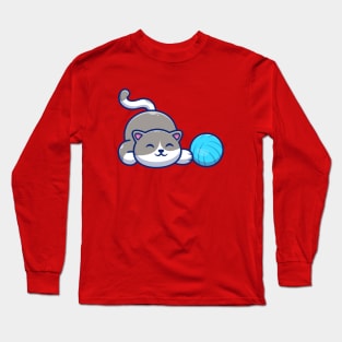 Cute Cat Playing Ball Cartoon Long Sleeve T-Shirt